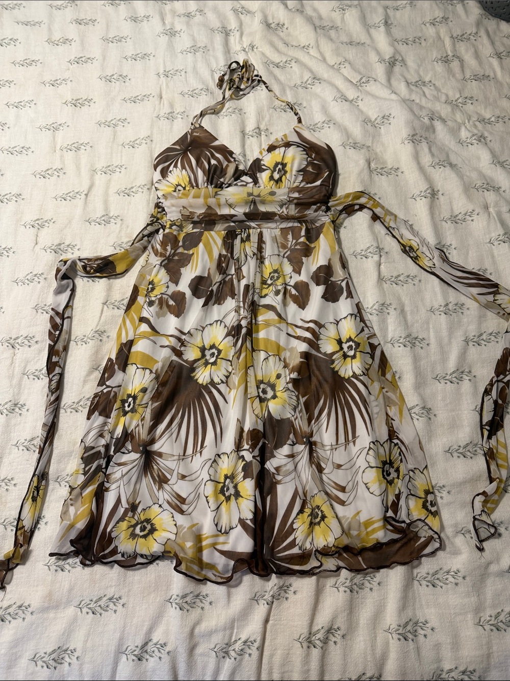 VINTAGE Halter Sundress in Brown, Yellow & White